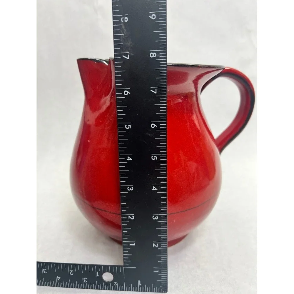 Handmade Red Glazed Ceramic Pitcher Pinched Spout Signed M Ro Studio Pottery